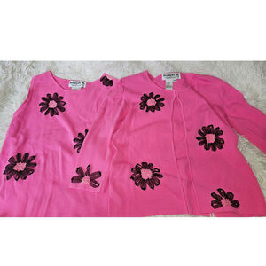 Joseph A Tank and Cardigan Set Womens Size M Pink with Black Embroidered Flowers